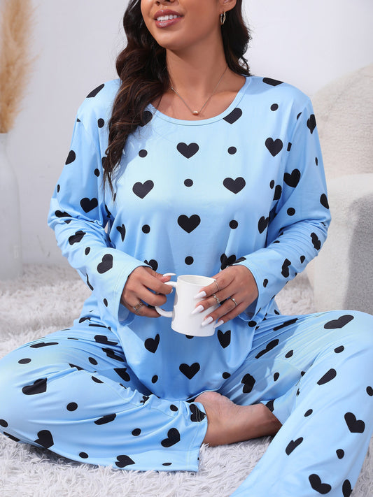 Lounge in Style with this Heart Print Curvy Fit Pajama Set