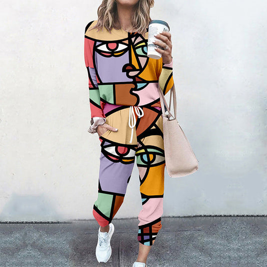 Woman's Abstract Designer 2 Piece Pants Set